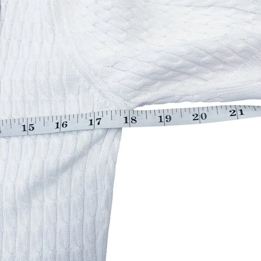 LAURA ASHLEY Vintage Short Sleeve White Cable Knit Cotton Sweater White Medium - Picture 13 of 14
